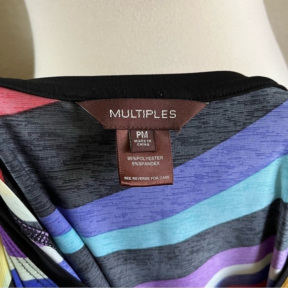 Multiples Multicolor Blouse Top 3/4 Sleeve Round Neck Stretch Size PM - Picture 5 of 5